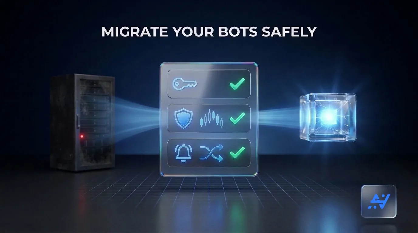 Checklist after a trading bot service shuts down: disable API keys, check open positions and stops on the exchange, repoint TradingView alerts, choose a replacement