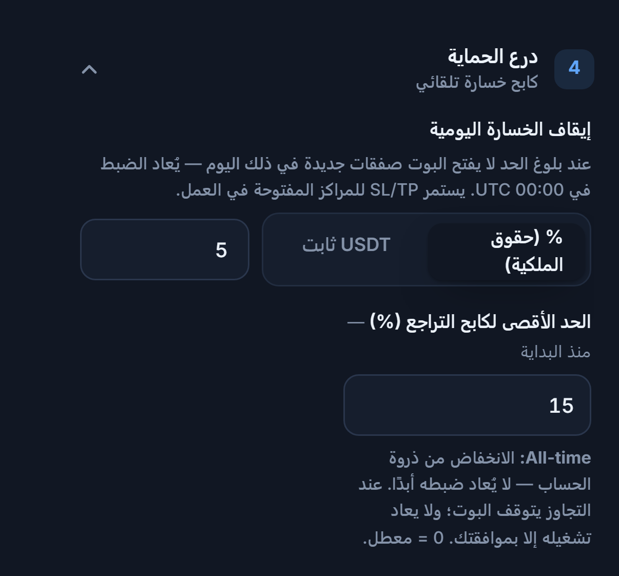 درع الحماية في الوضع السريع: وقف الخسارة اليومي والحد الأقصى لكابح التراجع