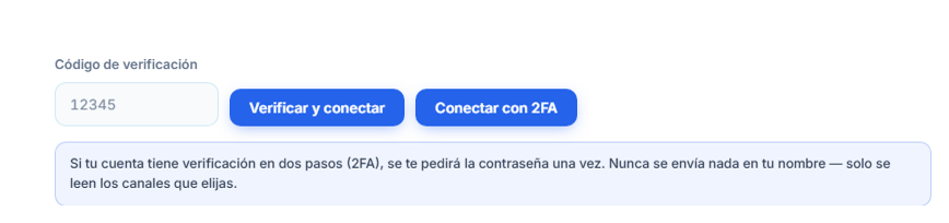 Campo Código de Verificación y botón Verificar & Conectar