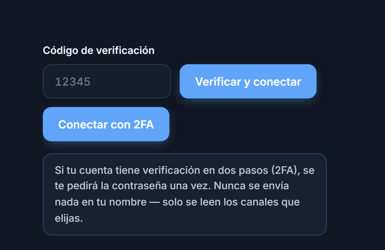 Campo Código de Verificación y botón Verificar & Conectar