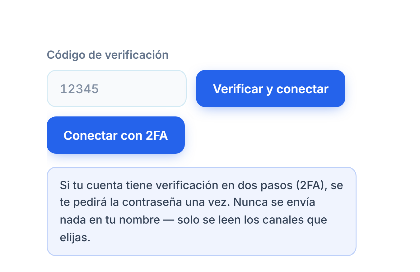 Campo Código de Verificación y botón Verificar & Conectar