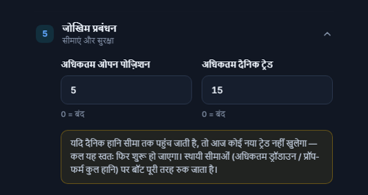 रिस्क मैनेजमेंट त्वरित मोड: अधिकतम ओपन पोज़िशन और अधिकतम दैनिक ट्रेड