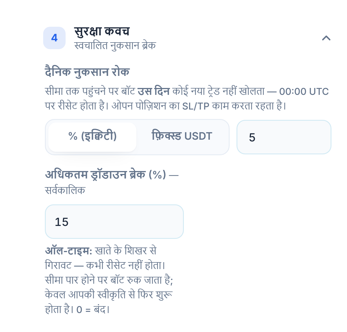 सुरक्षा कवच त्वरित मोड: दैनिक नुकसान रोक और अधिकतम ड्रॉडाउन ब्रेक