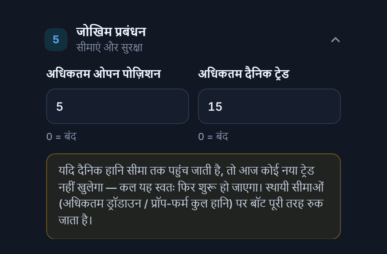 रिस्क मैनेजमेंट त्वरित मोड: अधिकतम ओपन पोज़िशन और अधिकतम दैनिक ट्रेड