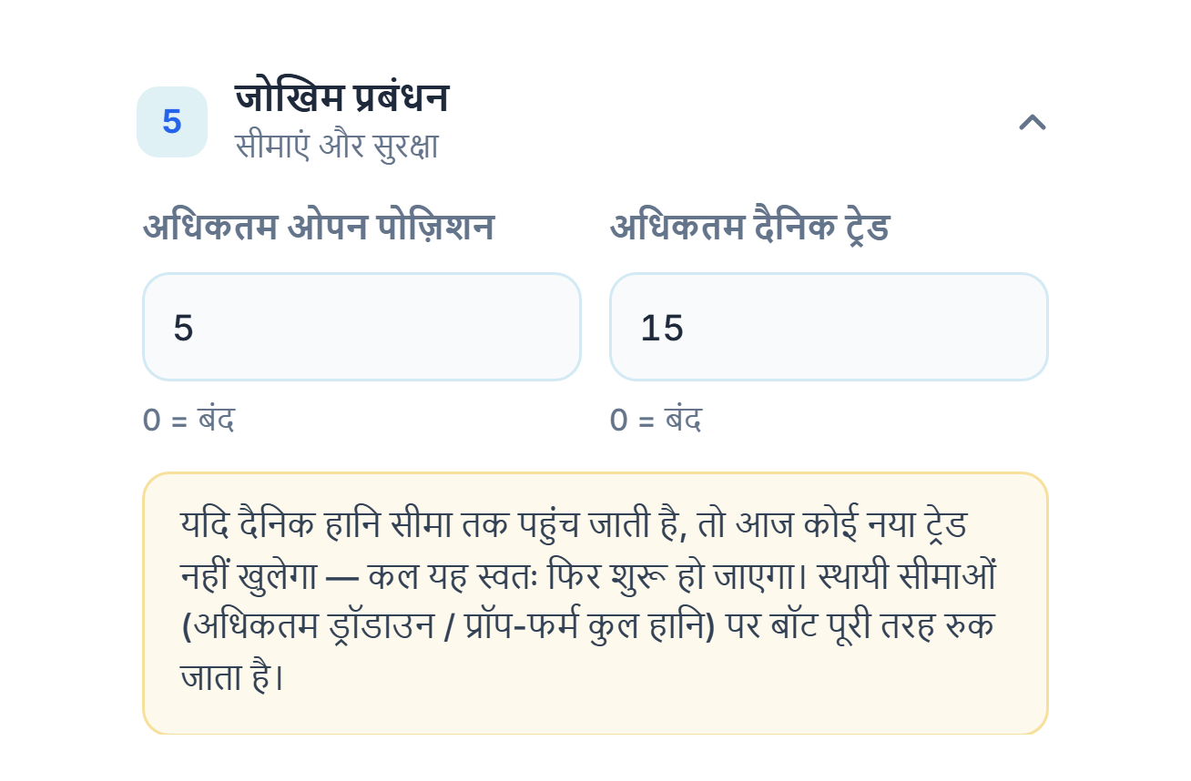 रिस्क मैनेजमेंट त्वरित मोड: अधिकतम ओपन पोज़िशन और अधिकतम दैनिक ट्रेड
