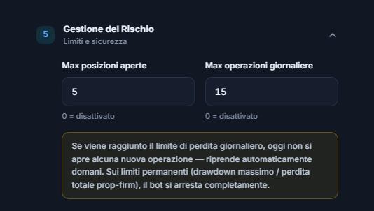 Gestione del Rischio modalità rapida: Max posizioni aperte e Max operazioni giornaliere
