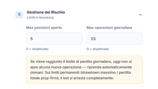 Gestione del Rischio modalità rapida: Max posizioni aperte e Max operazioni giornaliere