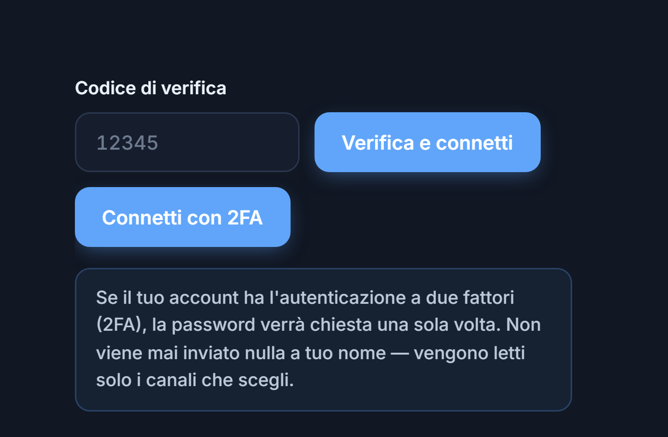 Campo Codice di verifica e pulsante Verifica e connetti