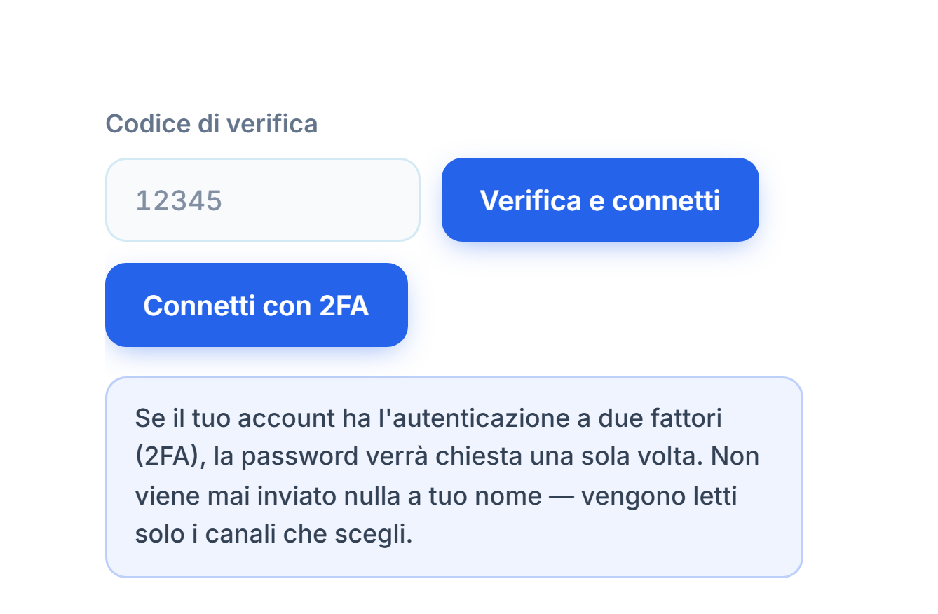 Campo Codice di verifica e pulsante Verifica e connetti