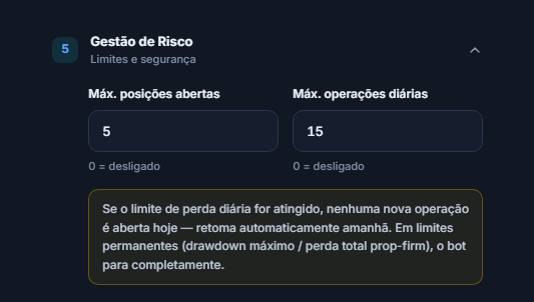 Gestão de Risco no modo rápido: Máx. posições abertas e Máx. operações diárias