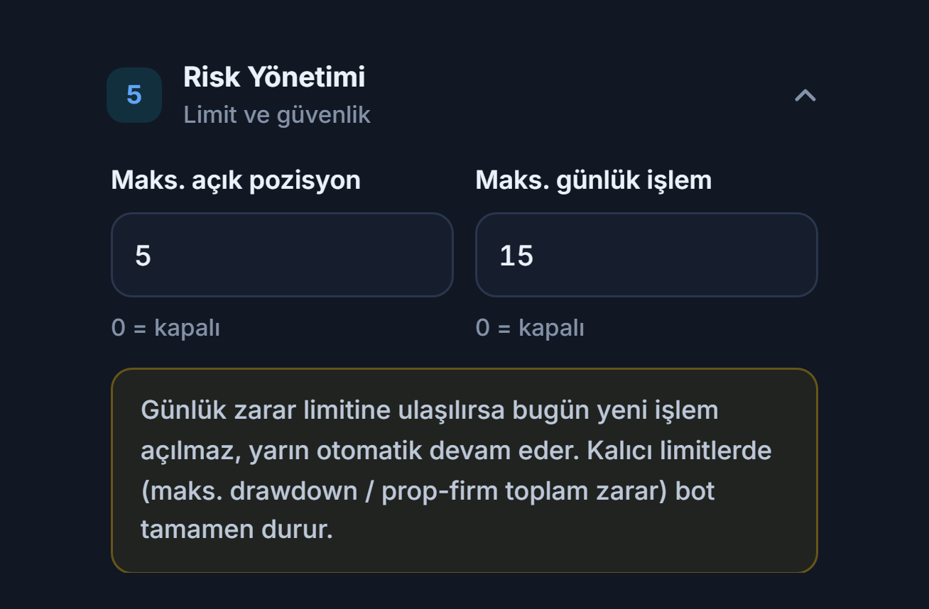 Risk Yönetimi hızlı mod: Maks. açık pozisyon ve Maks. günlük işlem