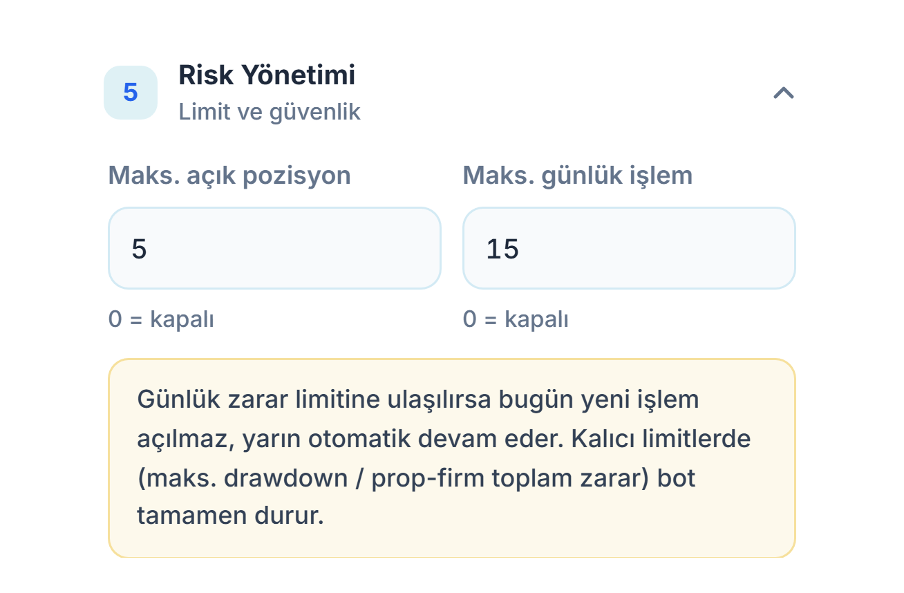 Risk Yönetimi hızlı mod: Maks. açık pozisyon ve Maks. günlük işlem