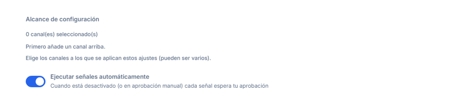 Parte superior de Configuración Forex: Alcance de configuración e interruptor Ejecutar señales automáticamente activado