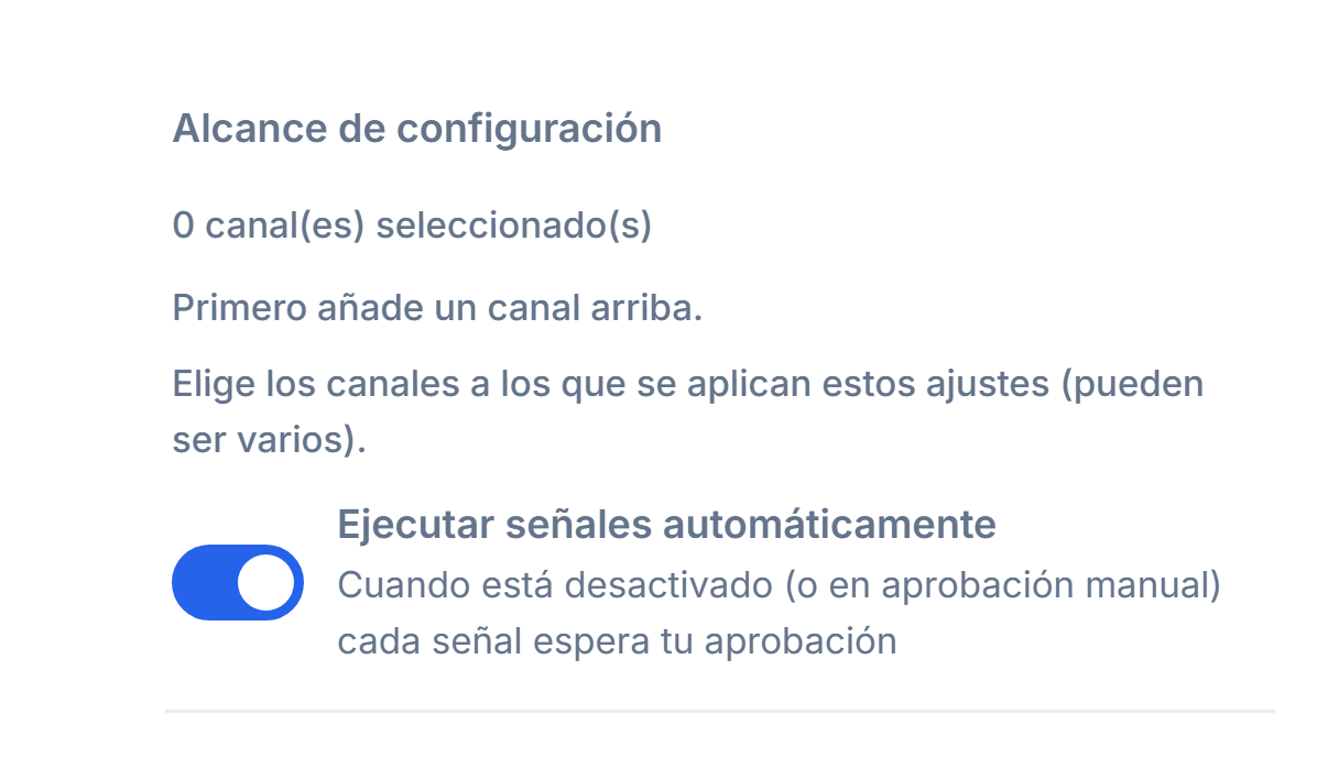 Parte superior de Configuración Forex: Alcance de configuración e interruptor Ejecutar señales automáticamente activado