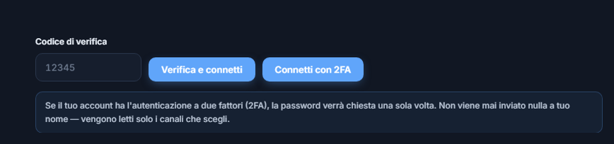Campo Codice di verifica e pulsante Verifica e collega
