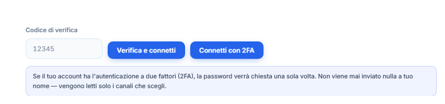 Campo Codice di verifica e pulsante Verifica e collega