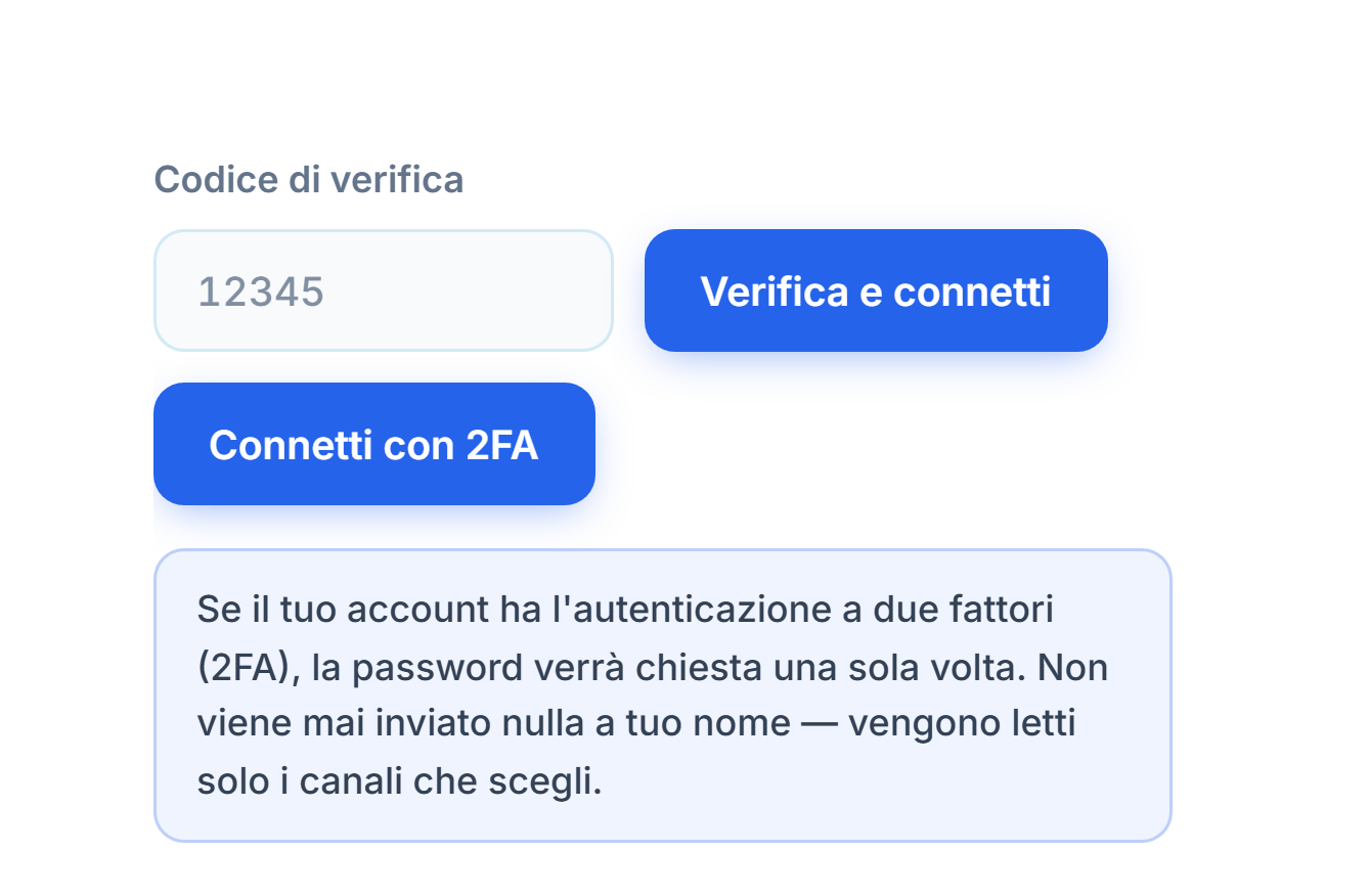 Campo Codice di verifica e pulsante Verifica e collega