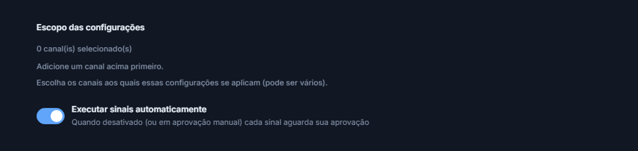 Parte superior de Configuração Forex: Escopo das configurações e a chave Executar sinais automaticamente ligada