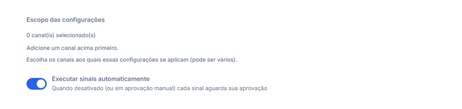 Parte superior de Configuração Forex: Escopo das configurações e a chave Executar sinais automaticamente ligada
