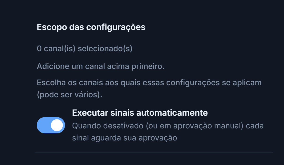 Parte superior de Configuração Forex: Escopo das configurações e a chave Executar sinais automaticamente ligada