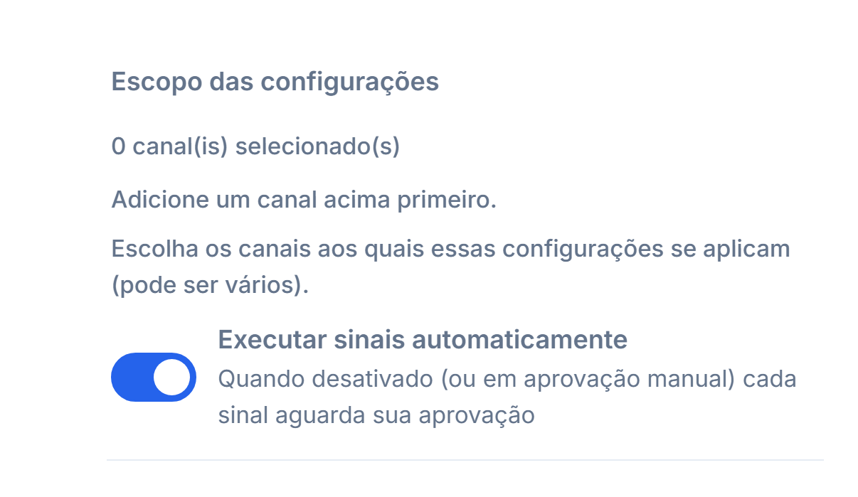 Parte superior de Configuração Forex: Escopo das configurações e a chave Executar sinais automaticamente ligada